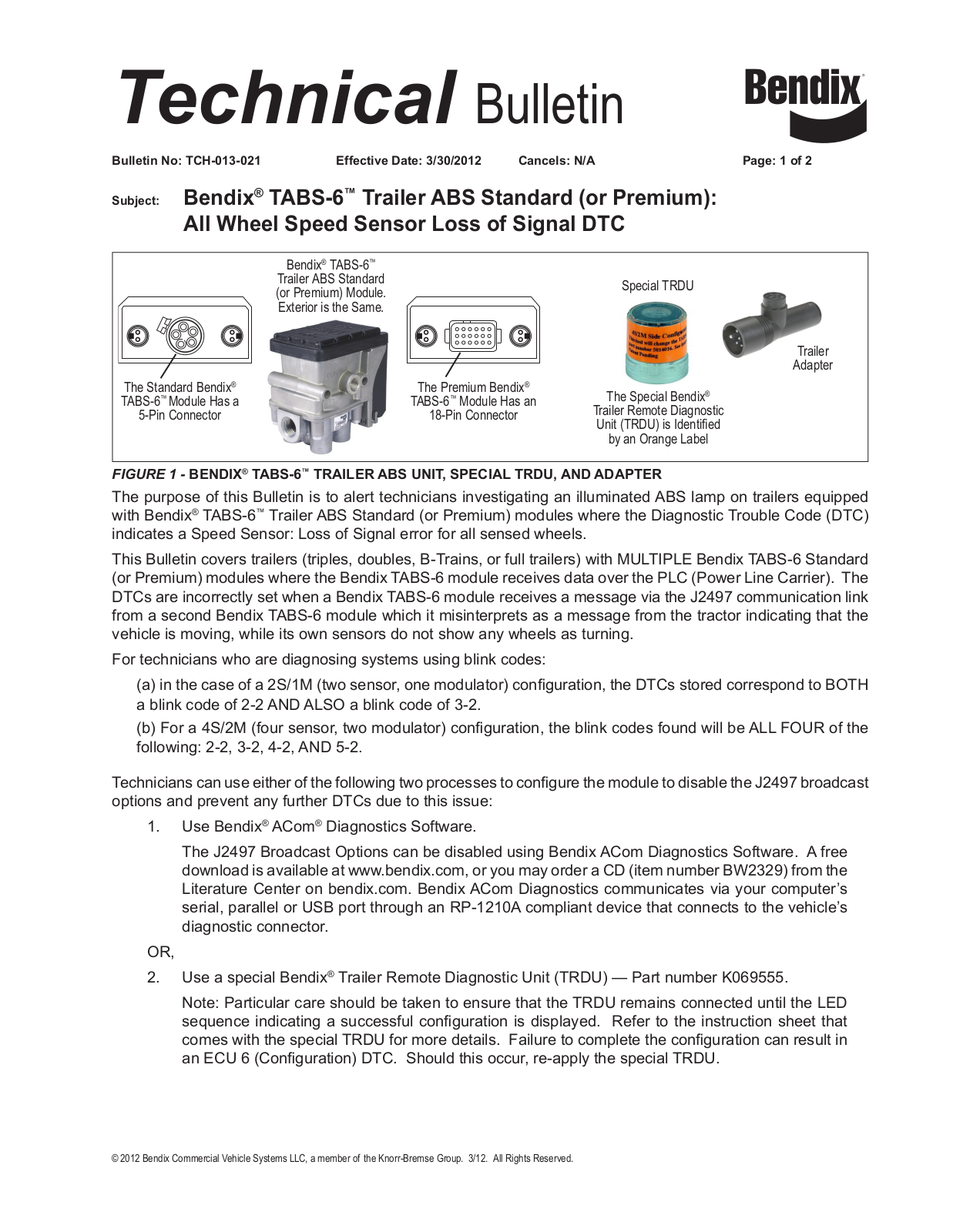 BENDIX TCH-013-021 User Manual