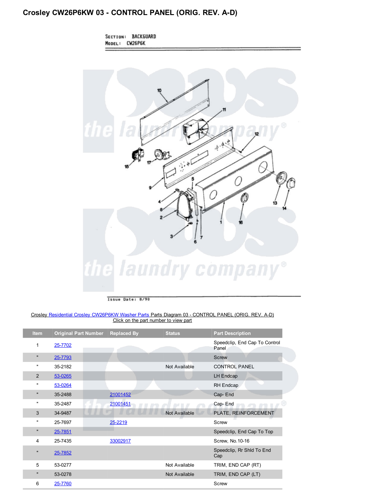 Crosley CW26P6KW Parts Diagram