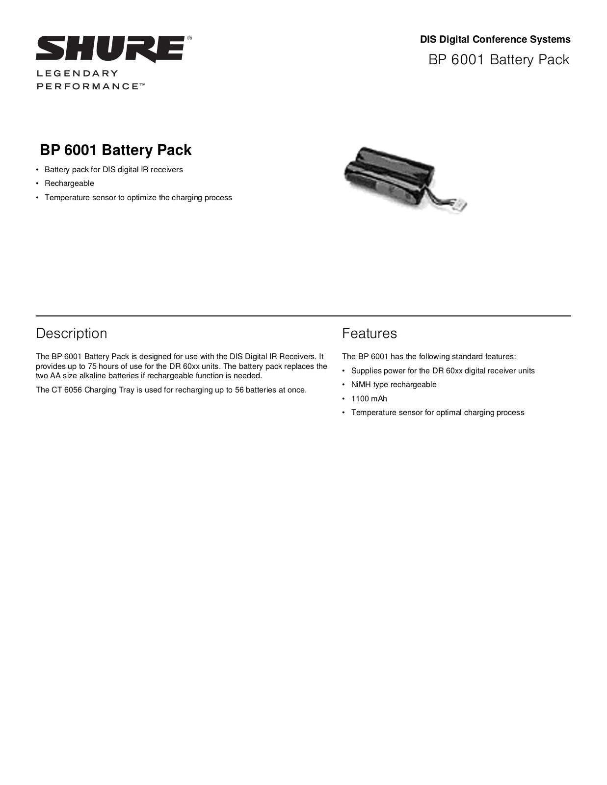 Shure BP6001 Specification Sheet - ManualMachine.com