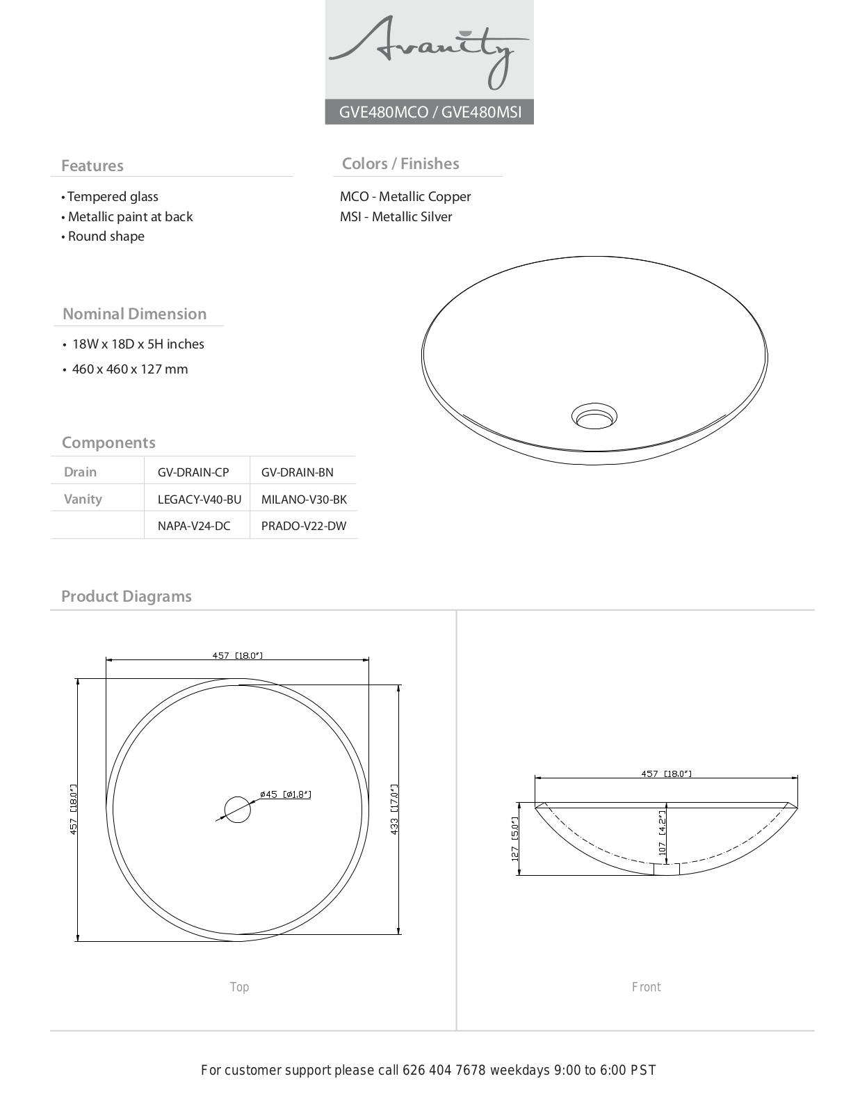 Avanity GVE480MCO Specifications