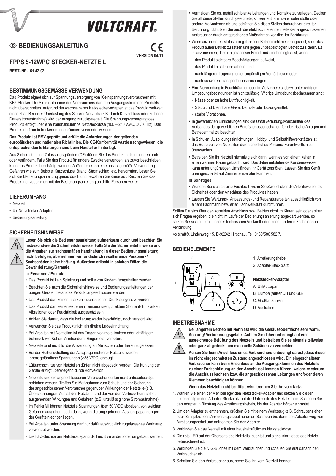 VOLTCRAFT FPPS 5-12WPC Operation Manual