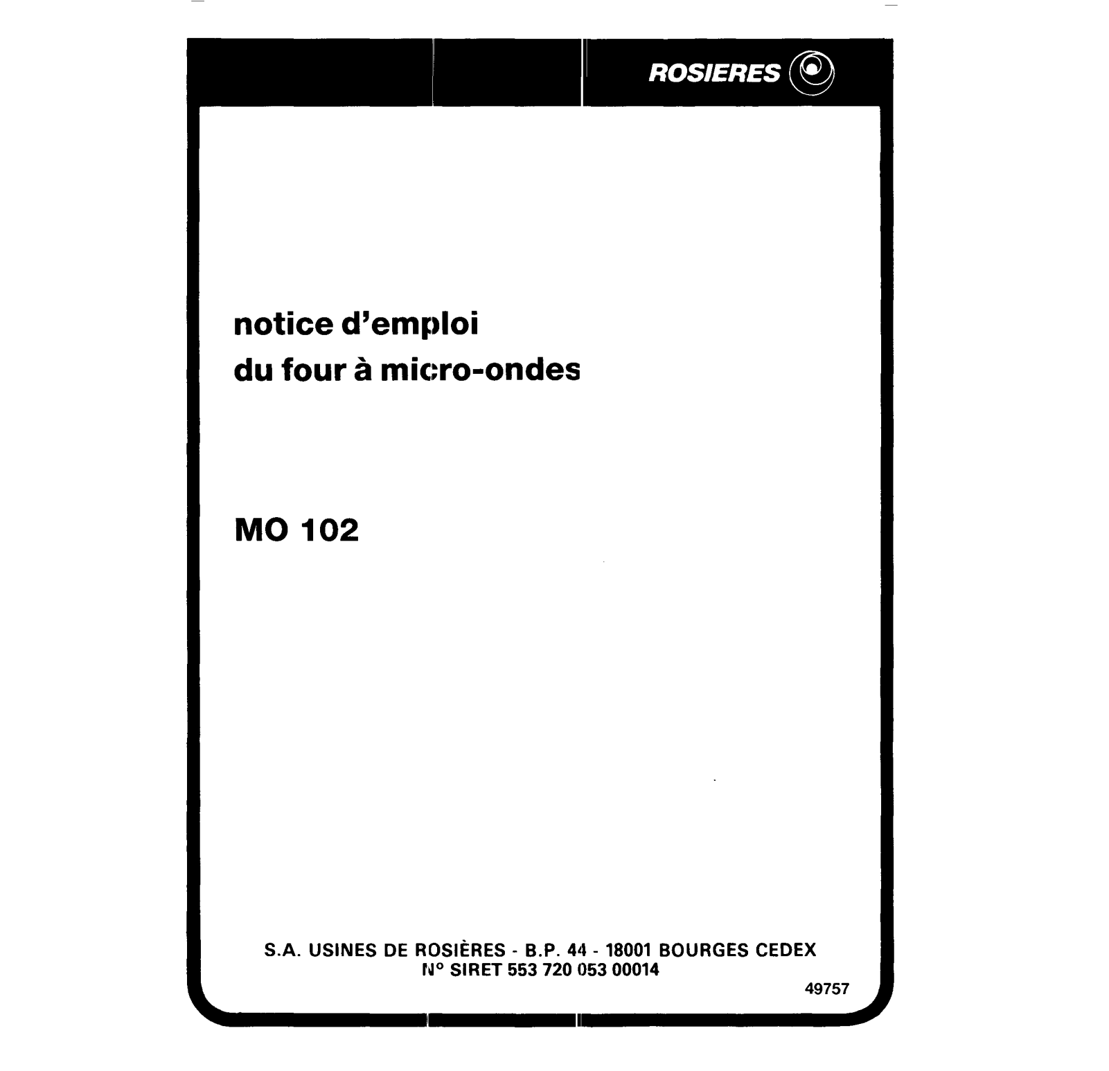 Rosieres MO 102 User Manual