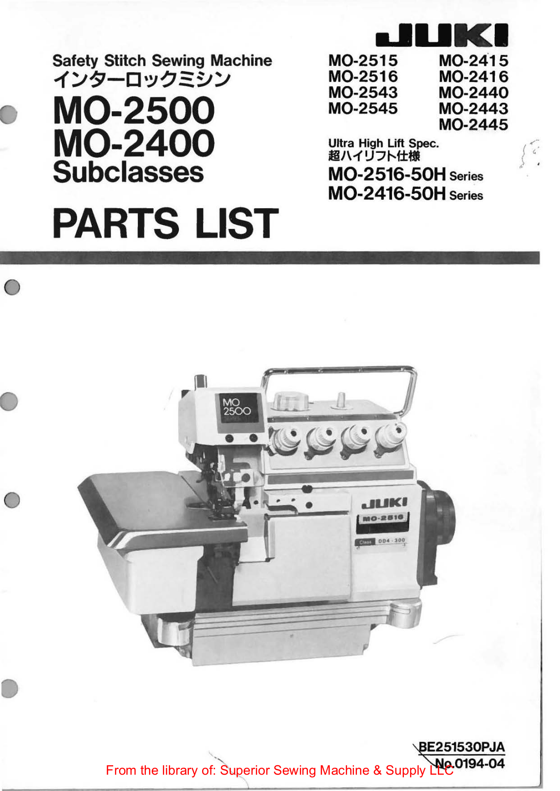 Juki M0-2515, M0-2516, M0-2543, M0-2545, M0-2415 Manual