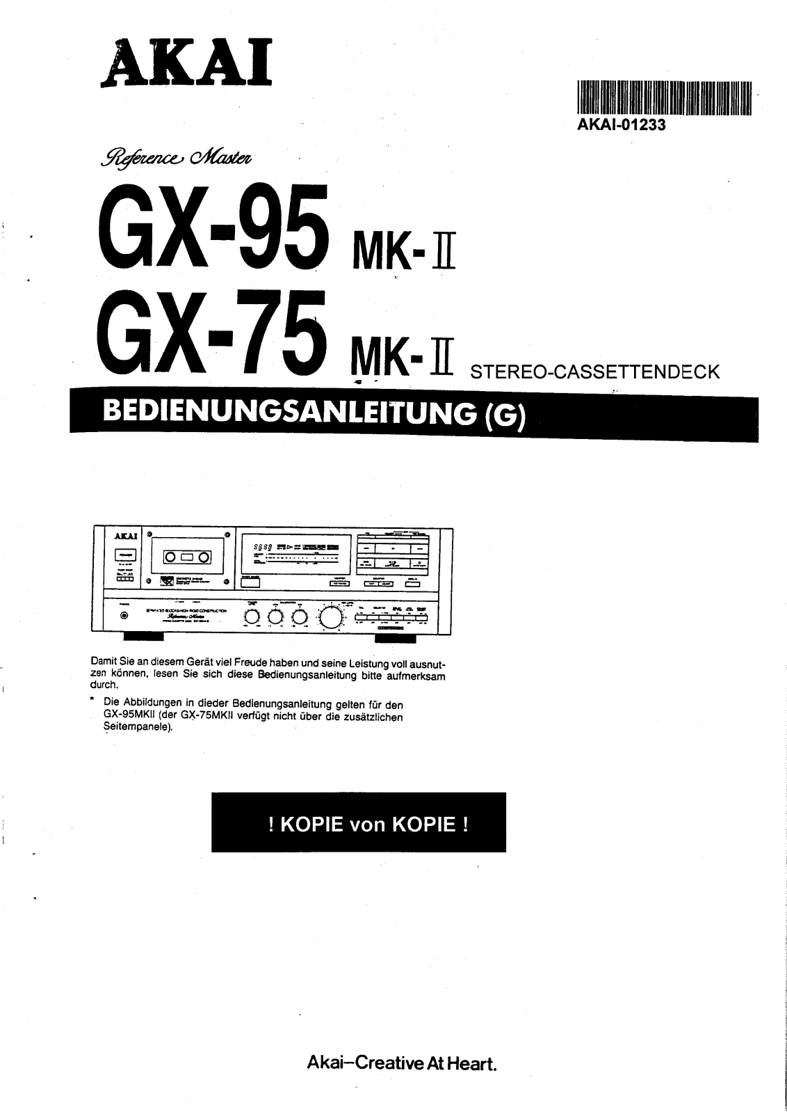 Akai GX-75-Mk2, GX-95 Mk2 Owners manual
