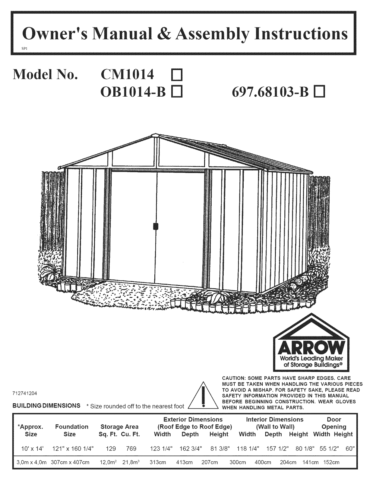 Arrow Storage Products OB1014-B, 697.68103-B, CM1014 User Manual - ManualMachine.com