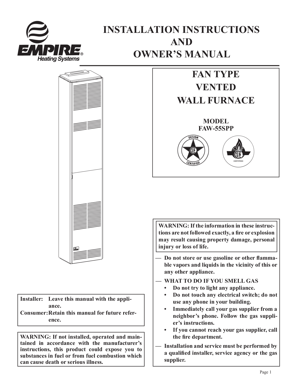 Empire Faw-55-spp Owner's Manual