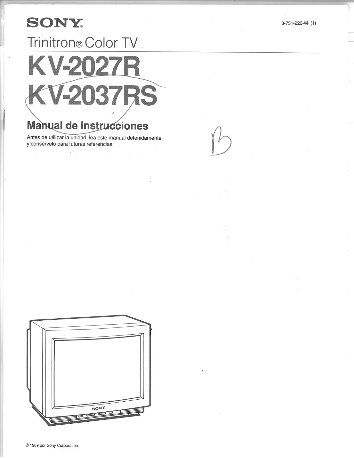 Sony Trinitron KV-2027R, Trinitron KV-2037RS Instruction Manual