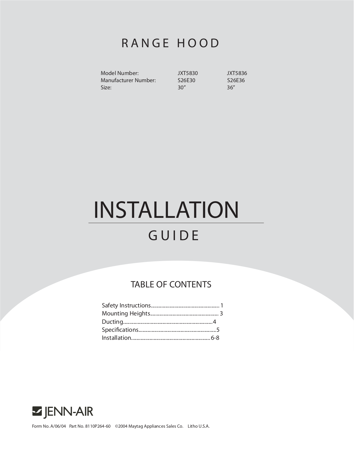 Jenn-Air JXT5830, JXT5836 Installation Instruction