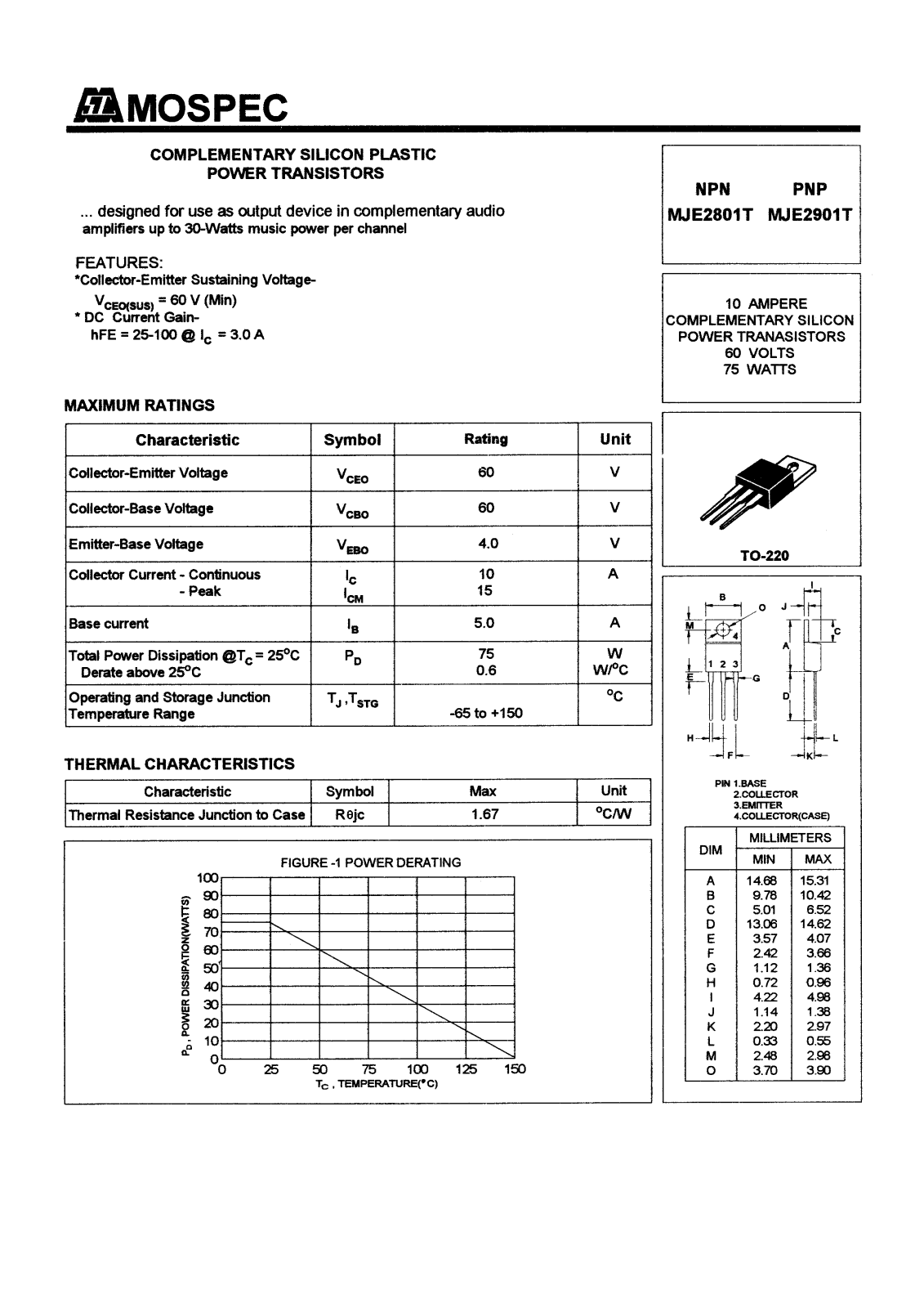 MOSPEC MJE2801T, MJE2901T Datasheet