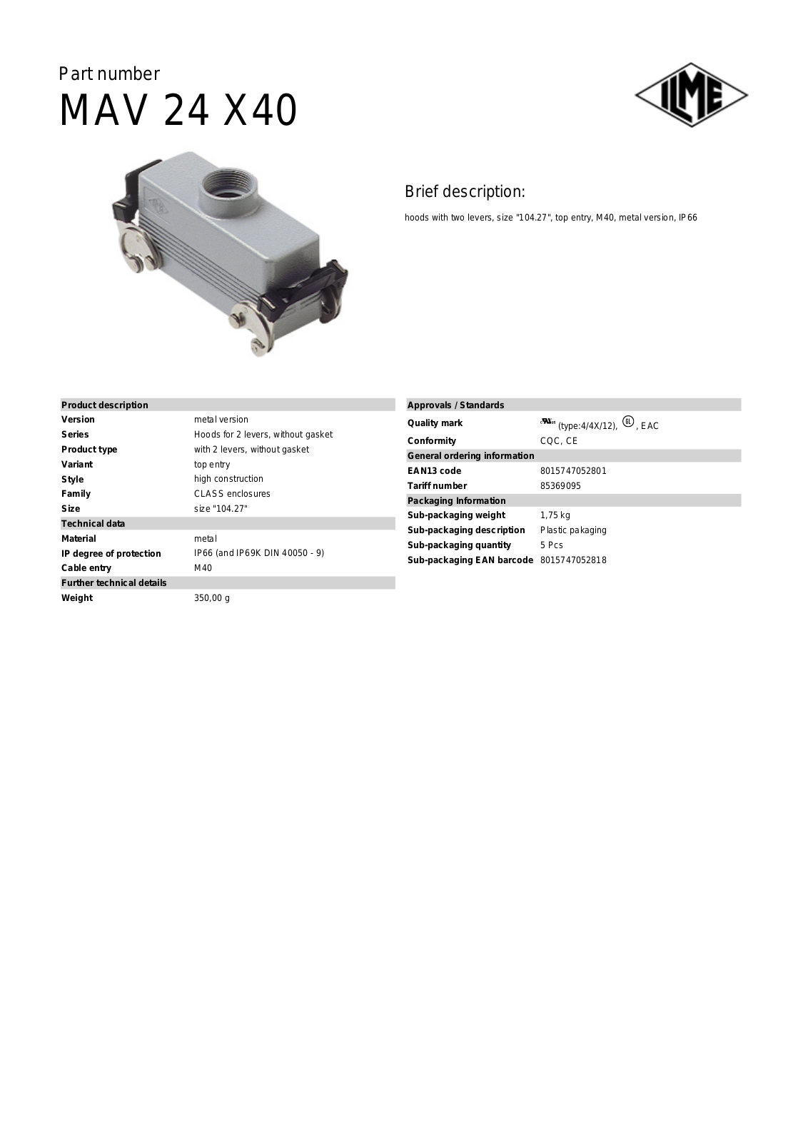 ILME MAV-24X40 Data Sheet