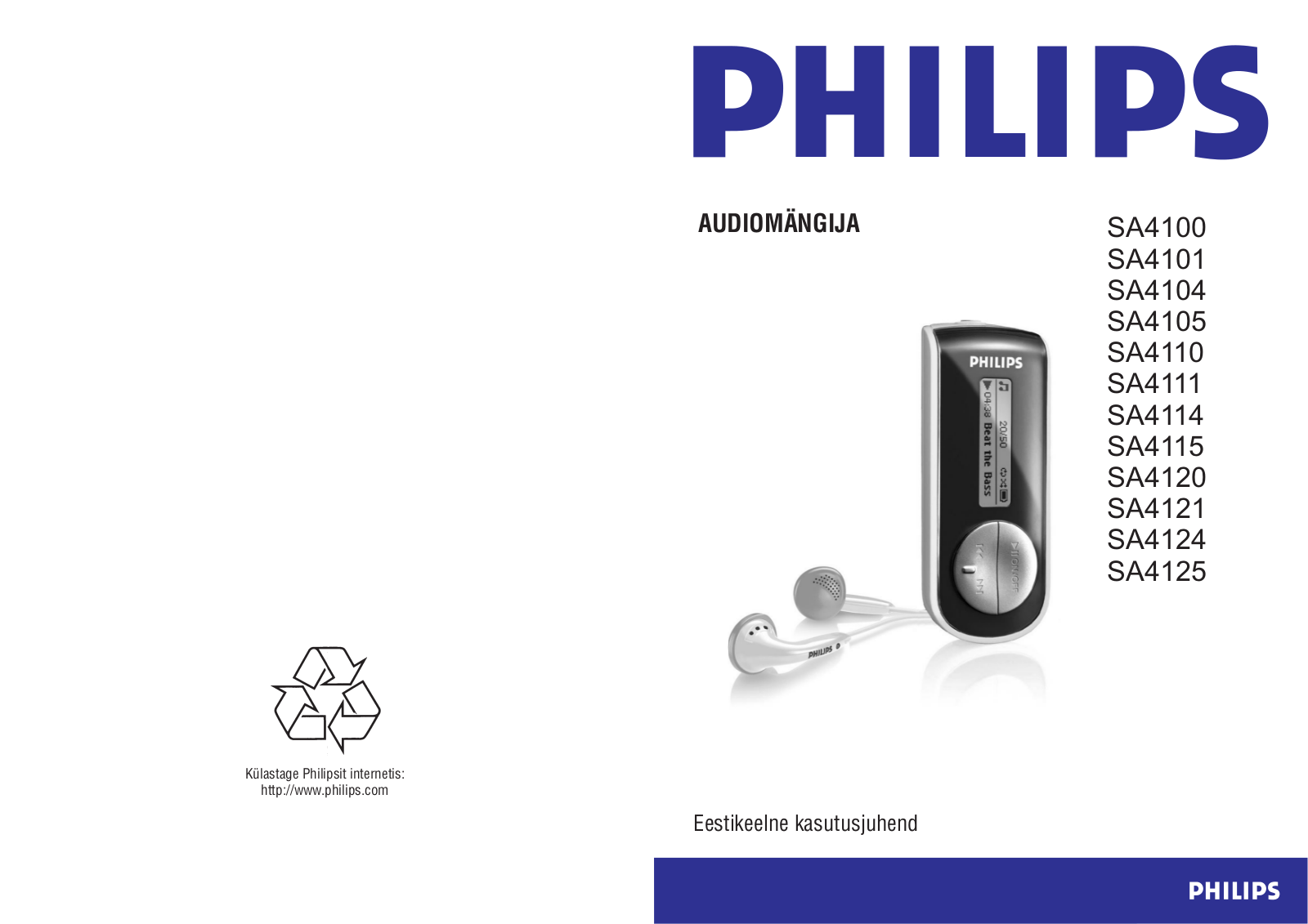 PHILIPS SA4125, SA4121, SA4111, SA4104, SA4110 User Manual