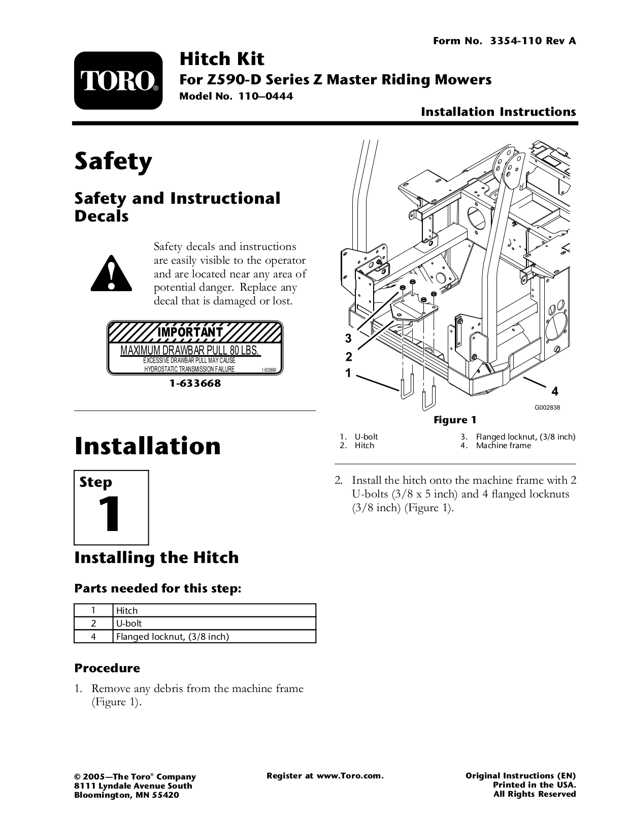 Toro 110-0444 Installation Instructions - ManualMachine.com