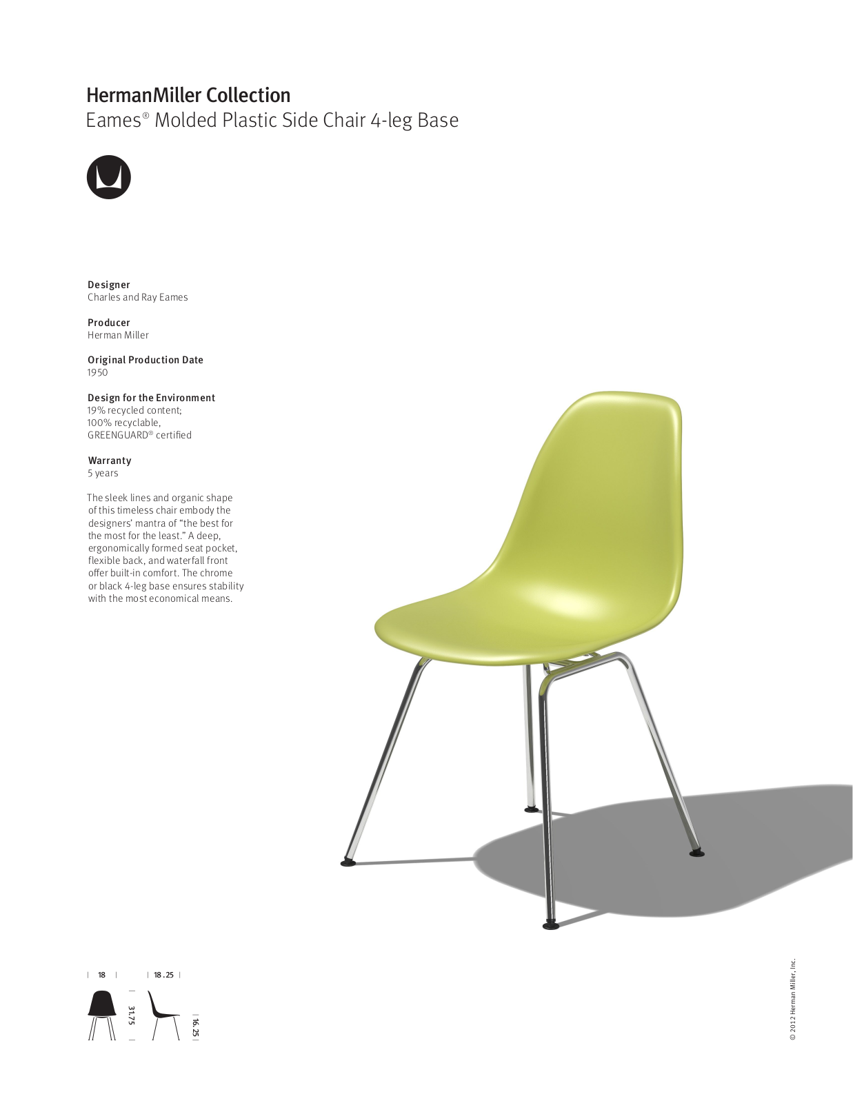 Herman Miller Eames Molded Plastic Side Chair 4-leg Base User Manual