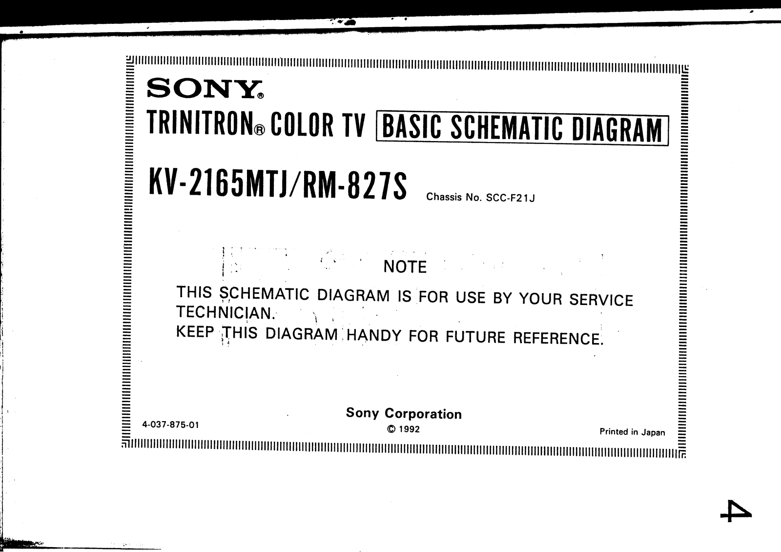 Sony KV-2165, KV-2165MTJ Schematic