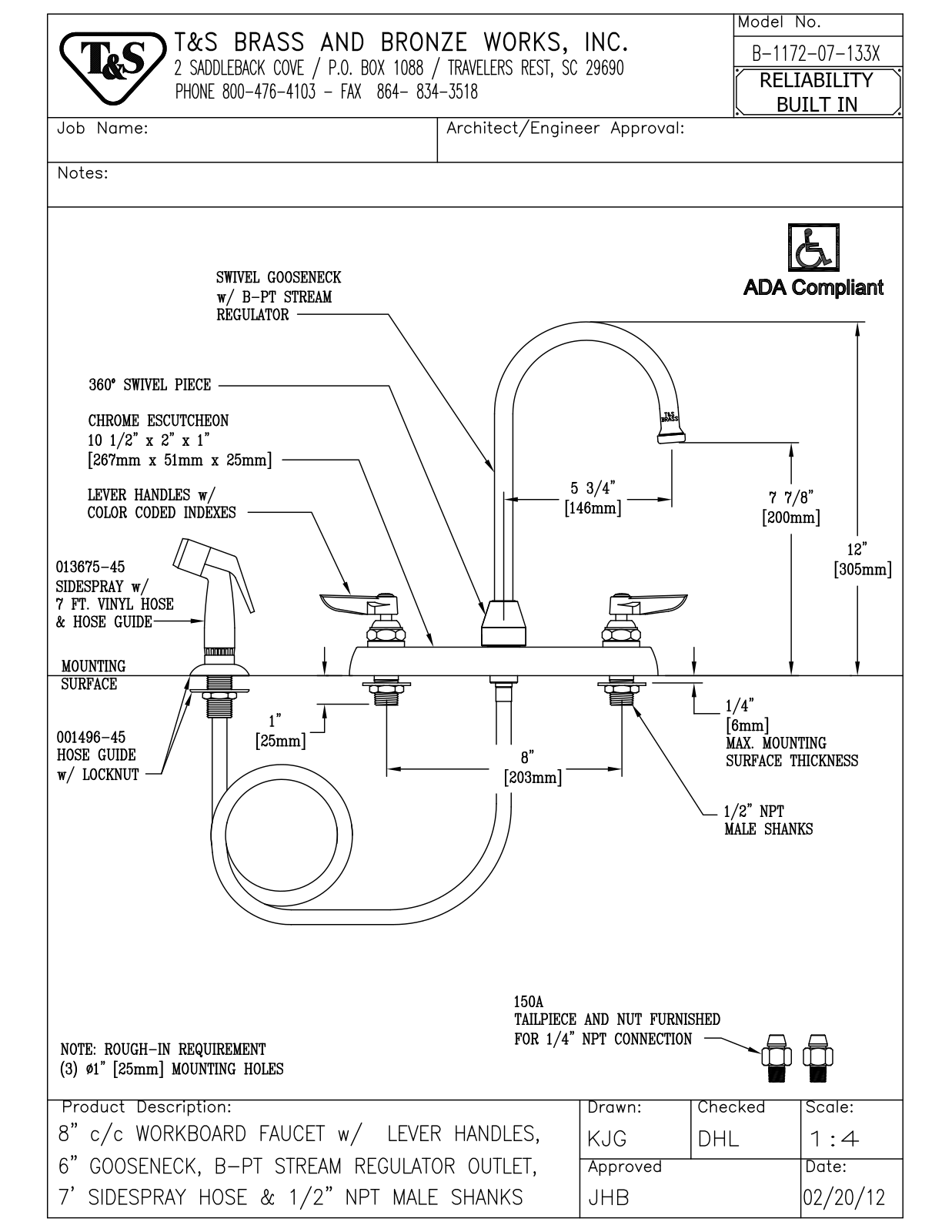 T&S Brass B-1172-07-133X User Manual