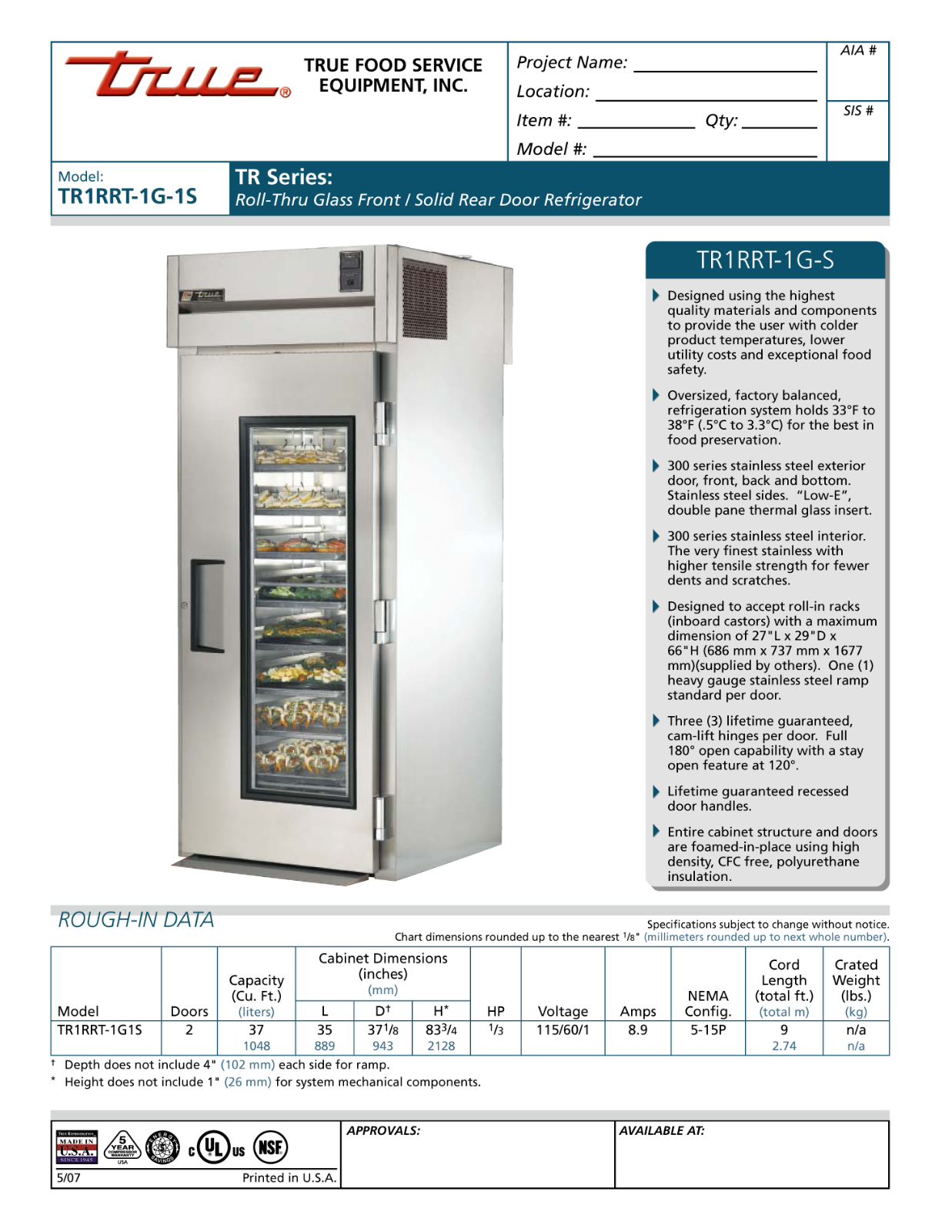 True TR1RRT-1G-1S User Manual