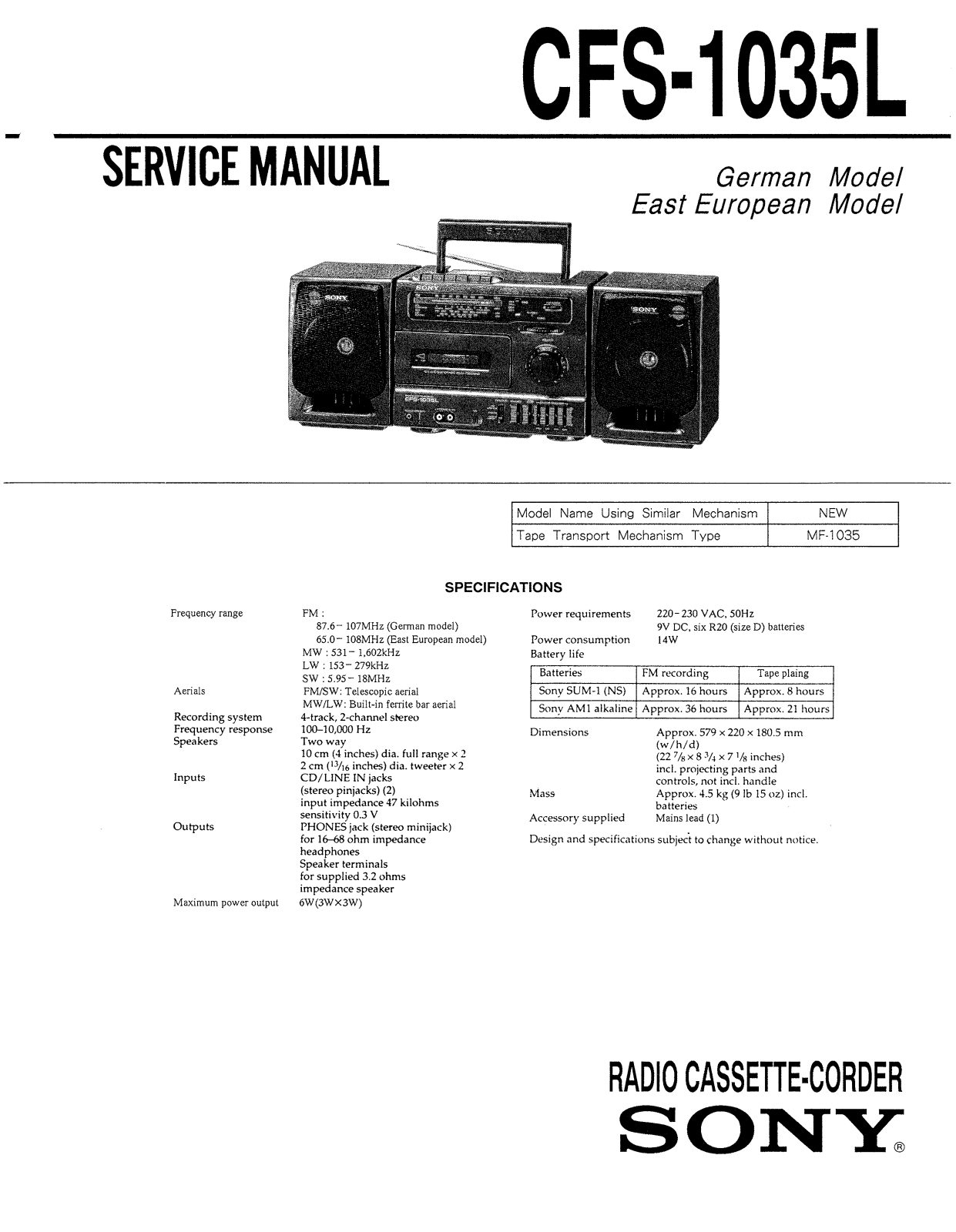 Sony CFS-1035-L Service manual