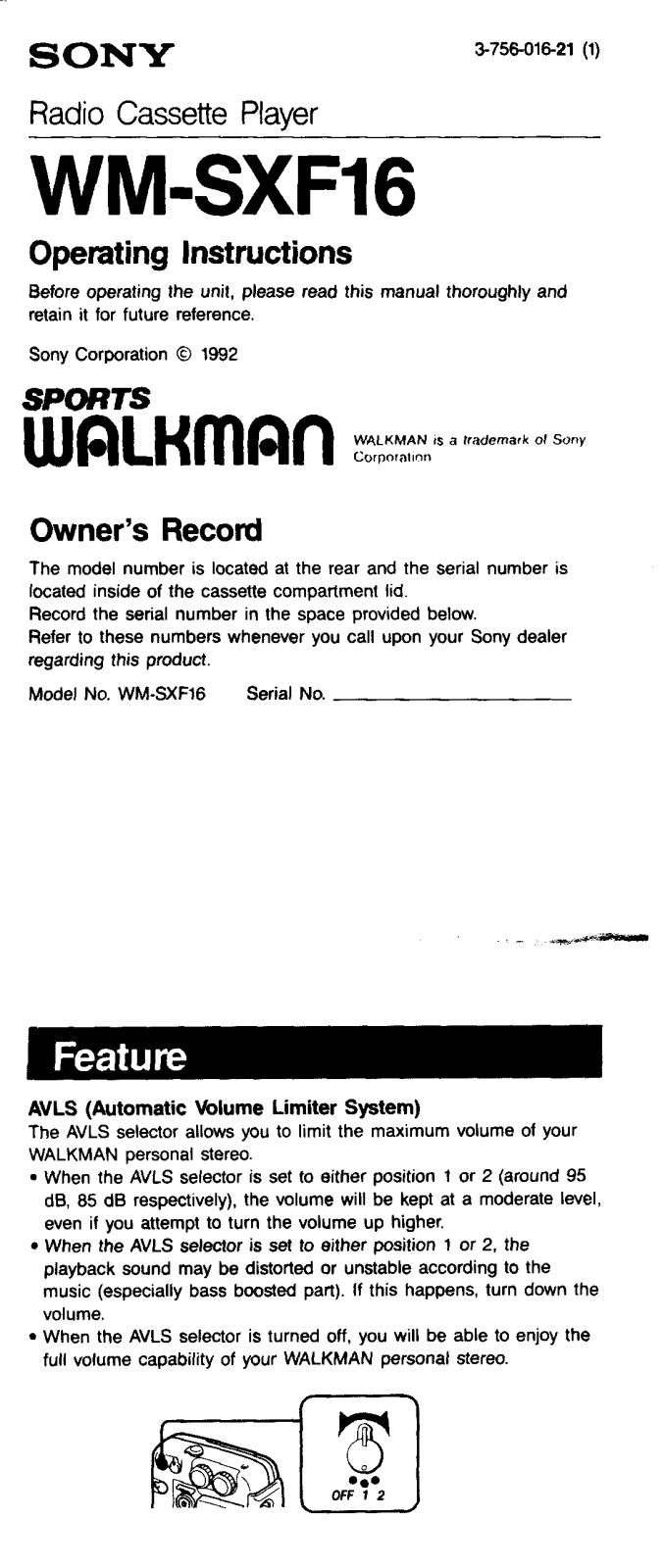 Sony WM-SXF16 User Manual