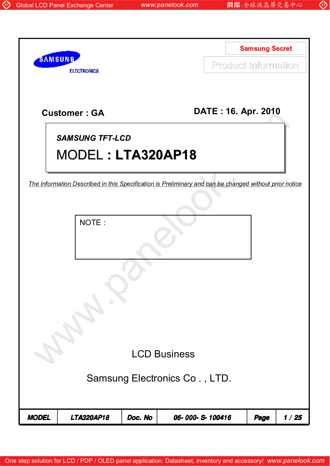 SAMSUNG LTA320AP18 Specification