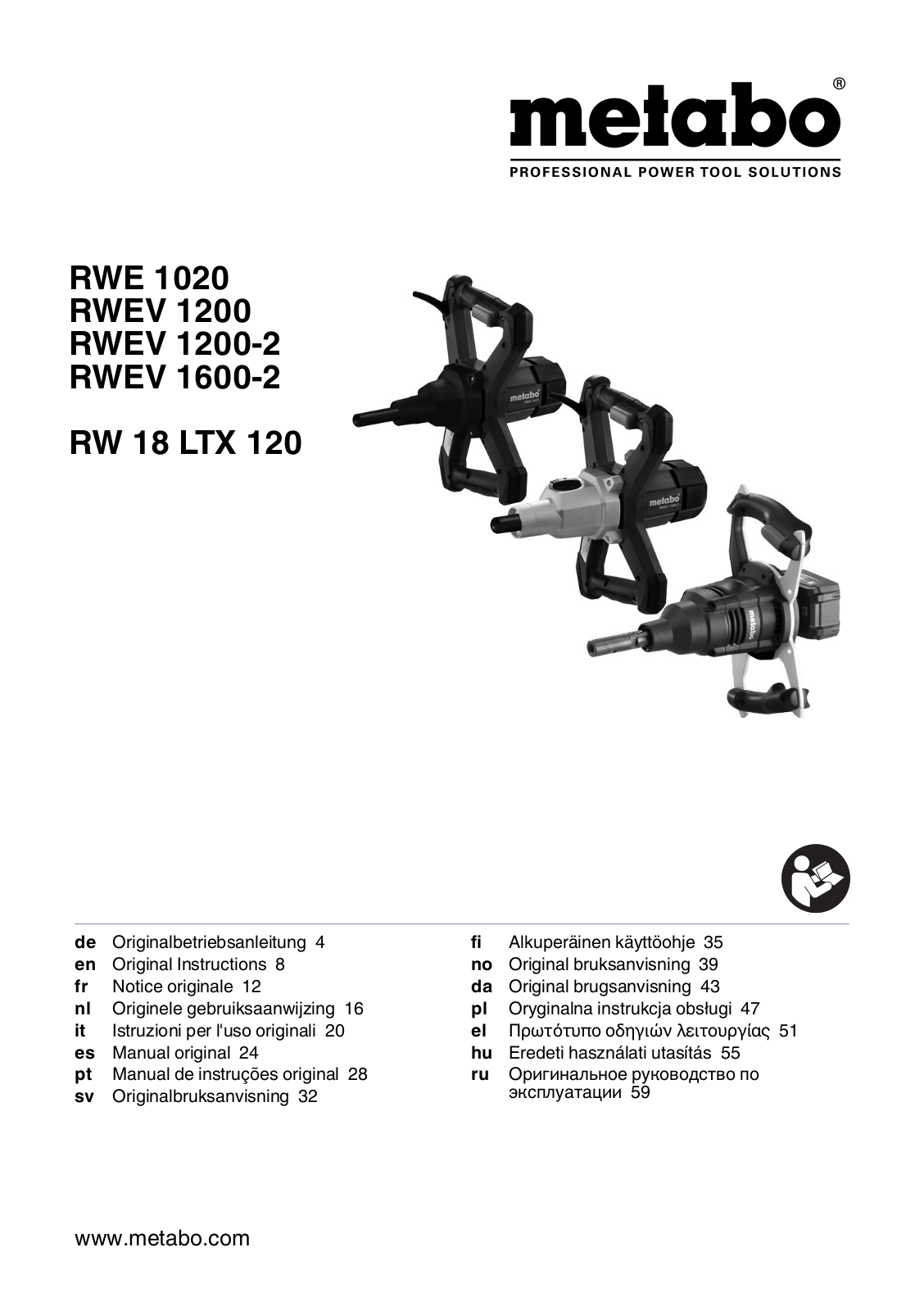 Metabo RWE 1020, RWEV 1200, RWEV 1200-2, RWEV 1600-2, RW 18 LTX 120 User Manual