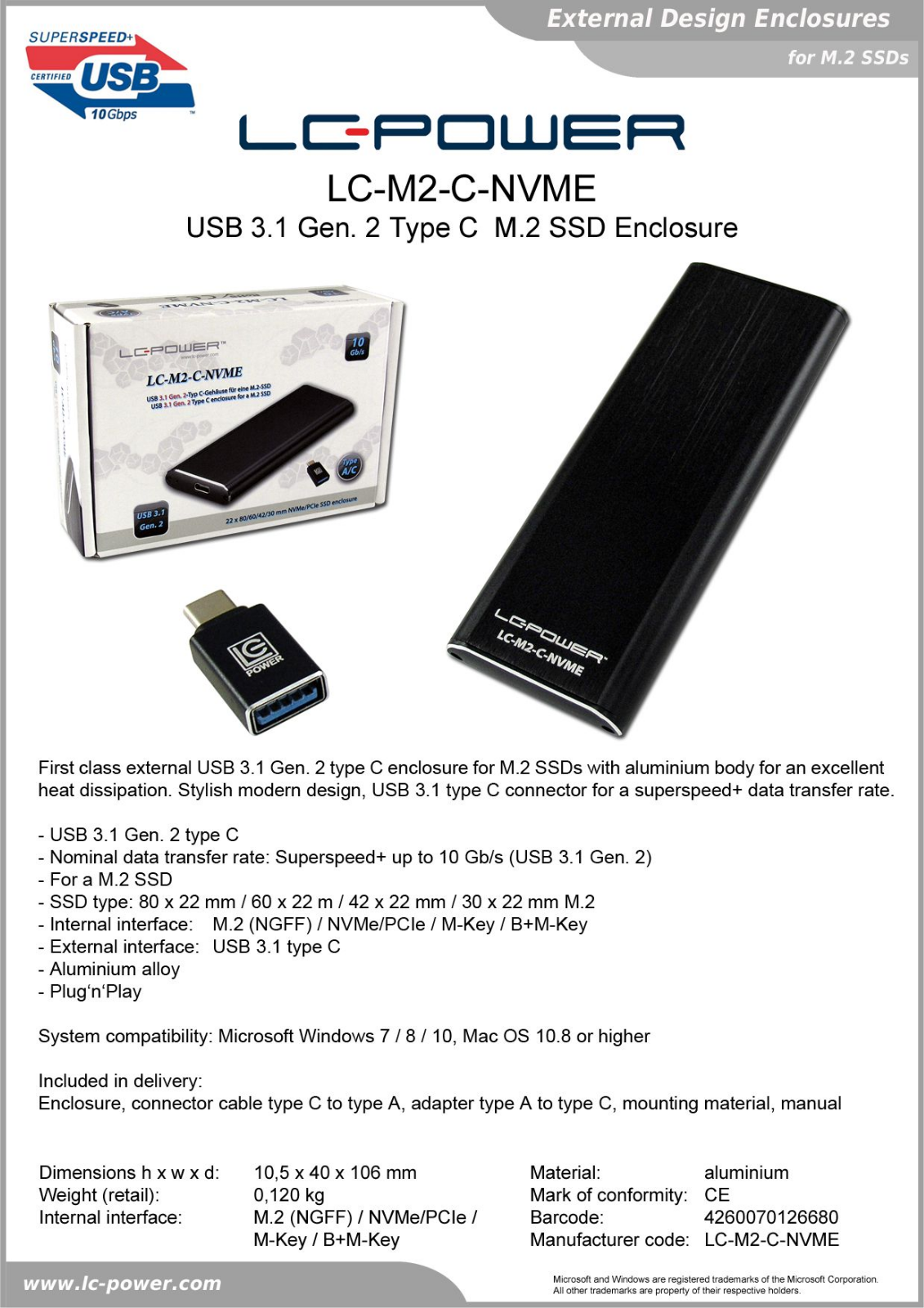 LC-Power LC-M2-C-NVME User Manual