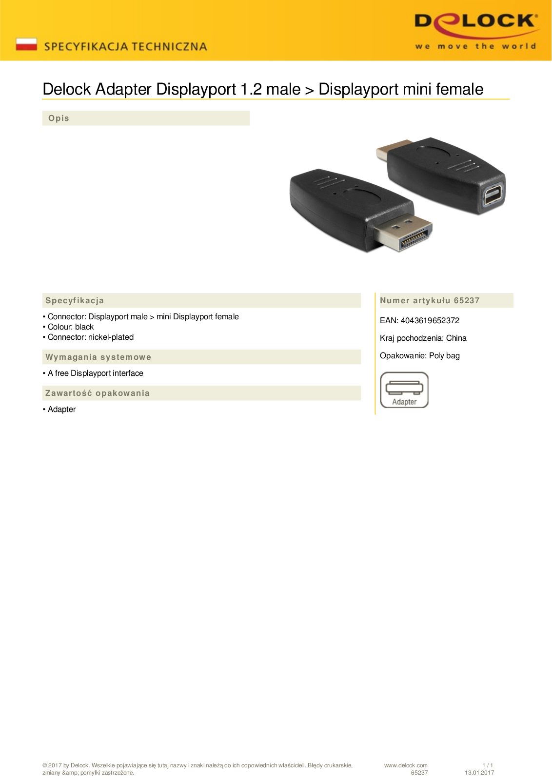 DeLOCK DisplayPort-High Speed HDMI adapter User Manual