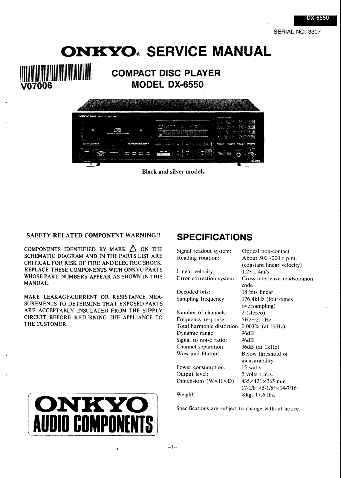 Onkyo DX-6550 Service manual