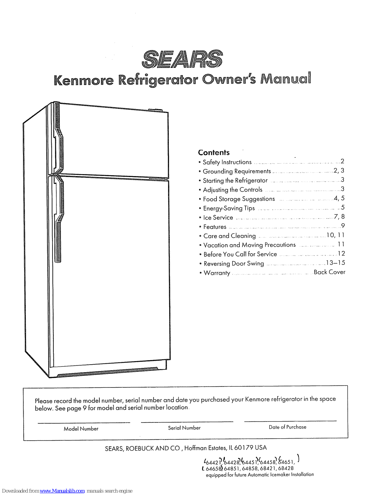 Kenmore 64421, 64428, 64451, 64458, 64651 Owner's Manual - ManualMachine.com