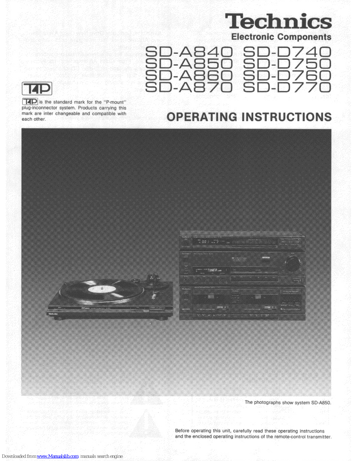 Technics SD-A840, SD-A860, SD-A870, SD-D740, SD-D750 Operating Instructions Manual