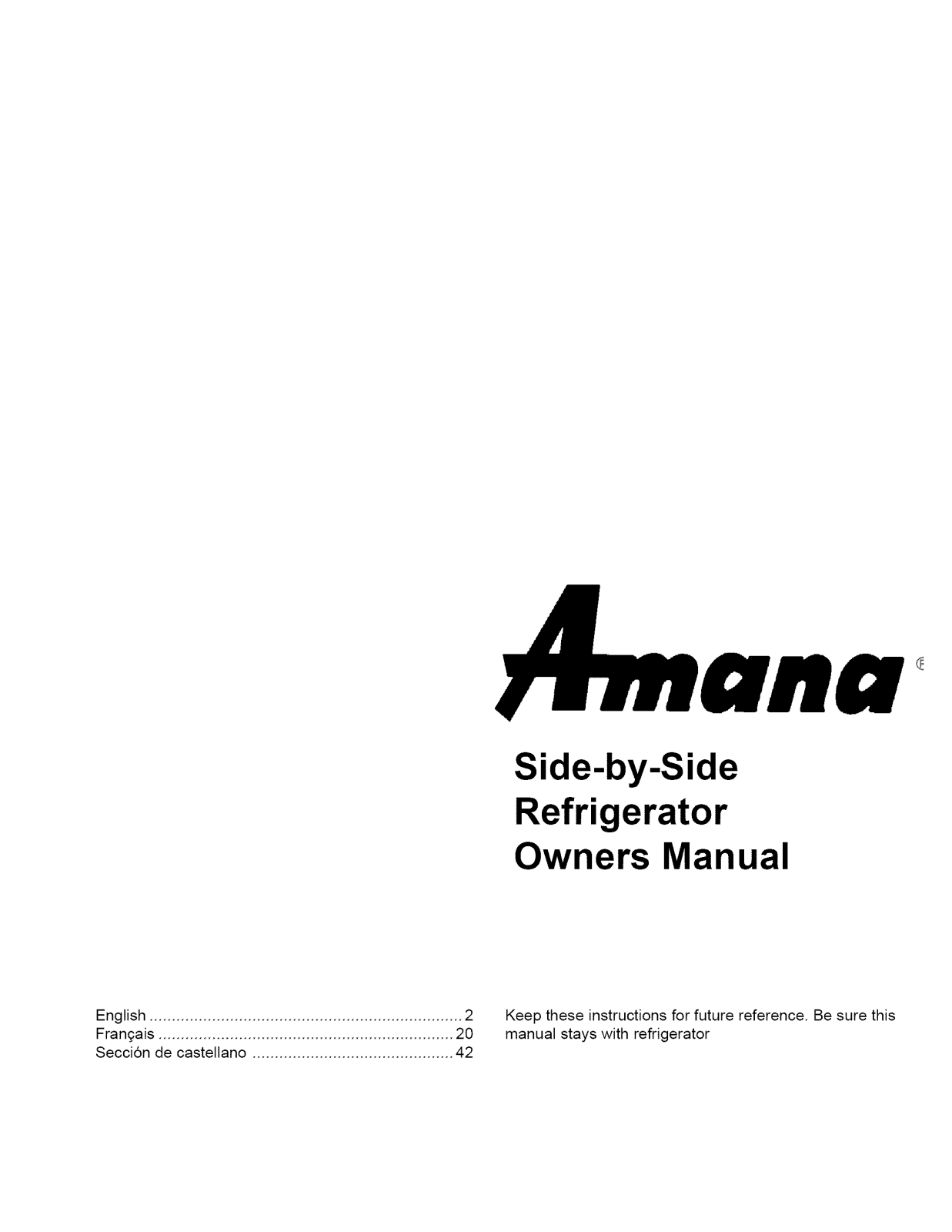 Amana SXD22S2W-P1303503WW, SMD25TW-P1190429WW Owner’s Manual
