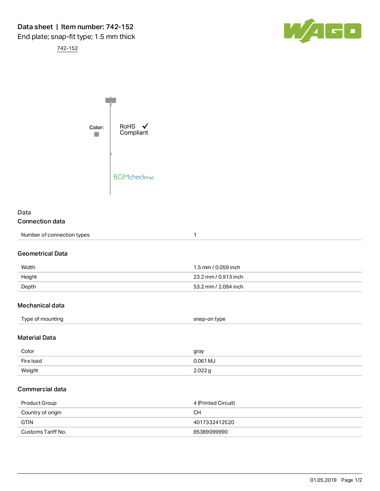 Wago 742-152 Data Sheet