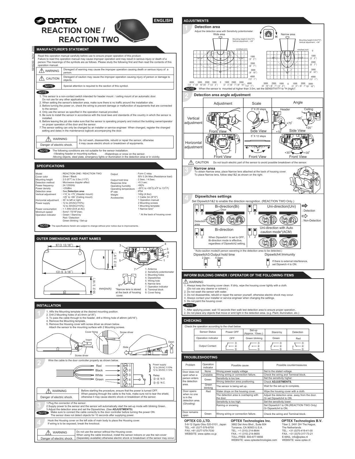 Optex Reaction2 User Manual