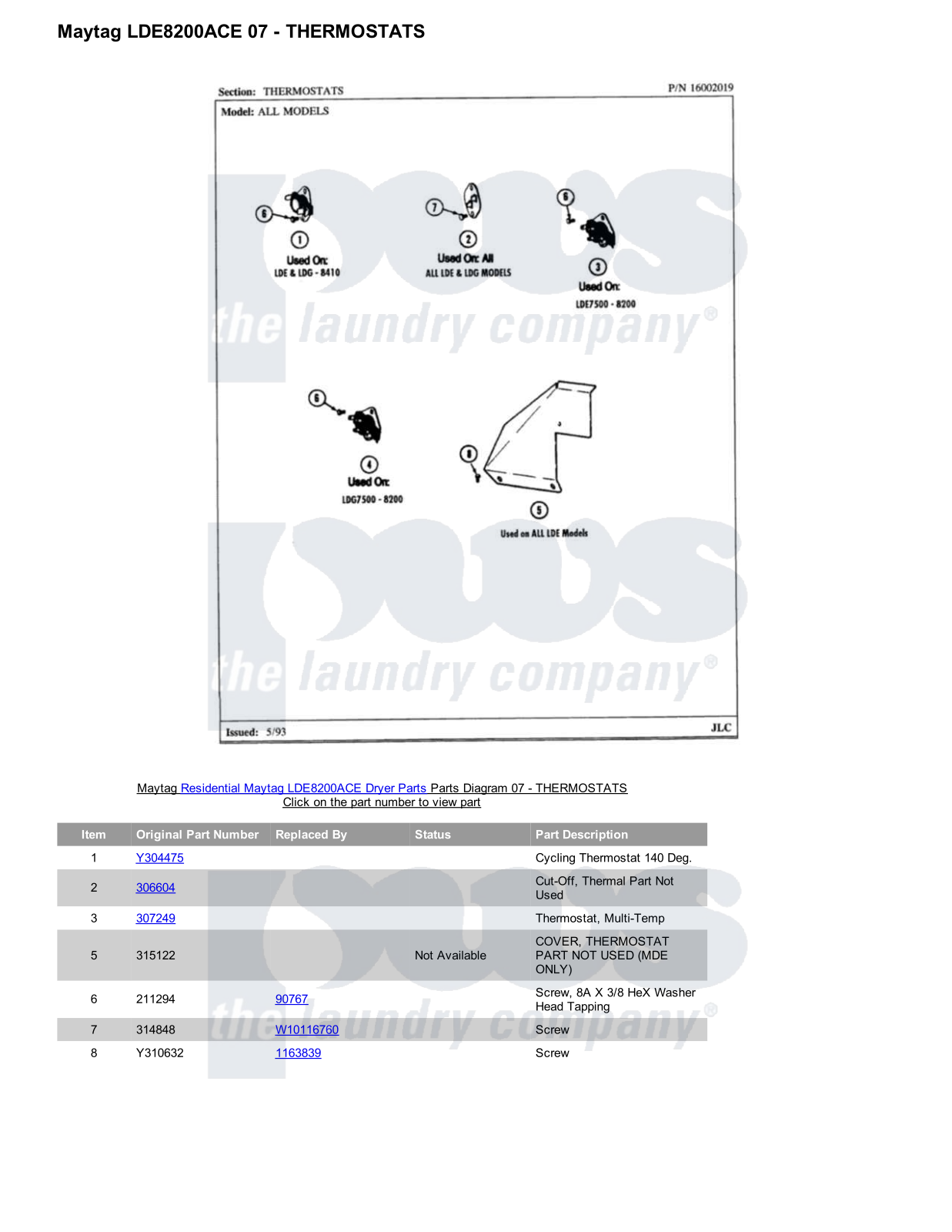 Maytag LDE8200ACE Parts Diagram