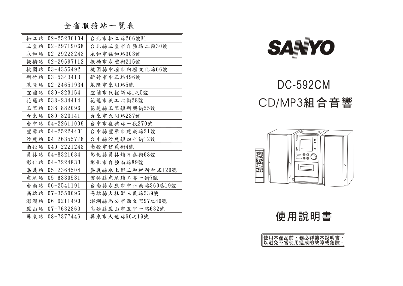 SANYO DC-592CM User Manual