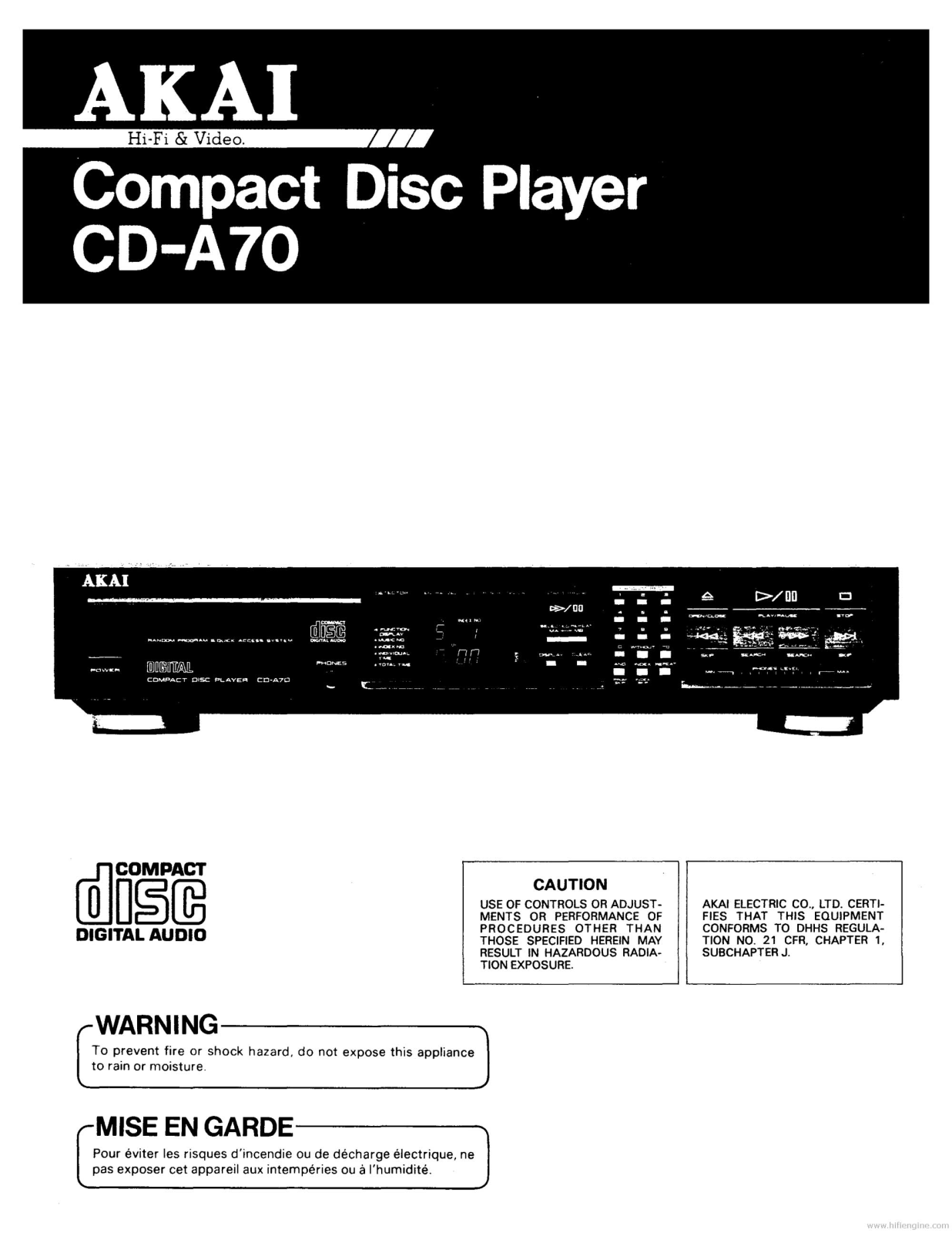 Akai CD-A70 Service Manual