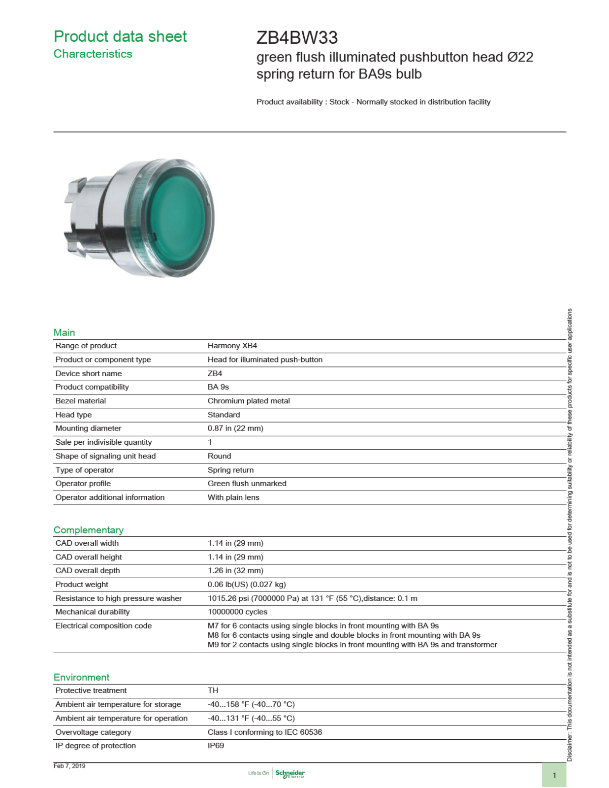 Square D ZB4BW33 Data Sheet - ManualMachine.com