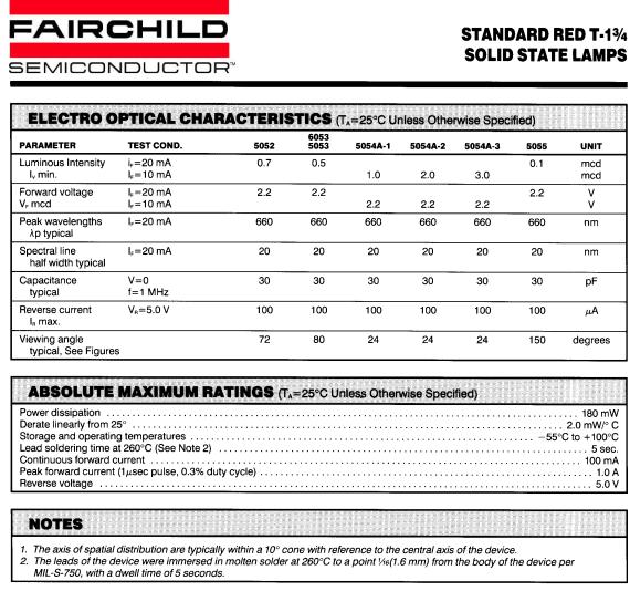 Fairchild Semiconductor MV5055, MV6053, MV5054A-2, MV5054A-1, MV5052 Datasheet
