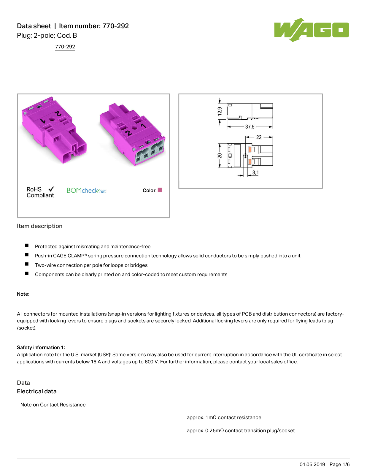 Wago 770-292 Data Sheet