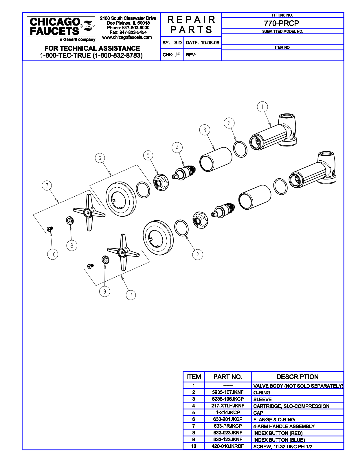 Chicago Faucet 770-PRCP Parts List