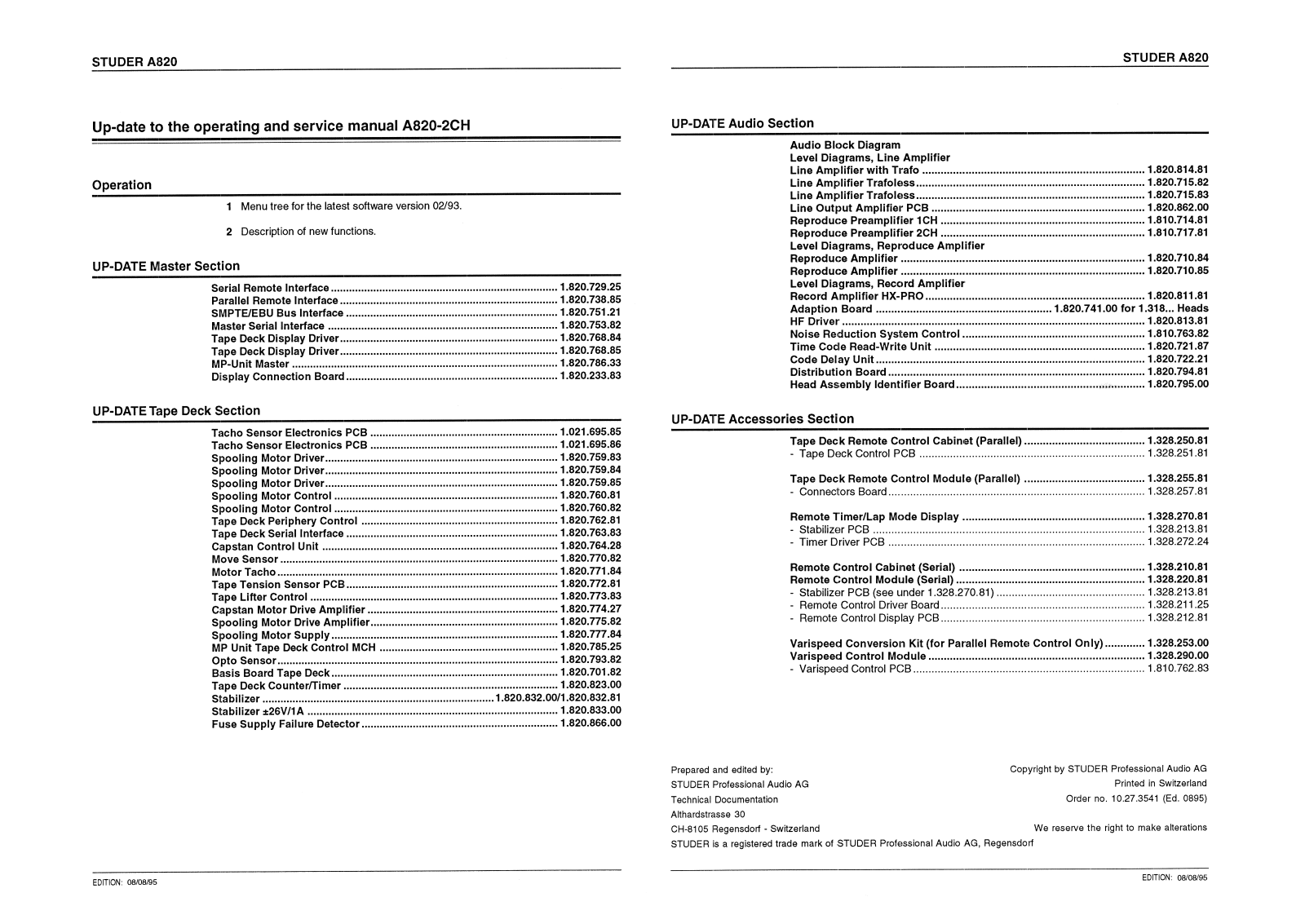 Studer A-820 Mk2 Service manual