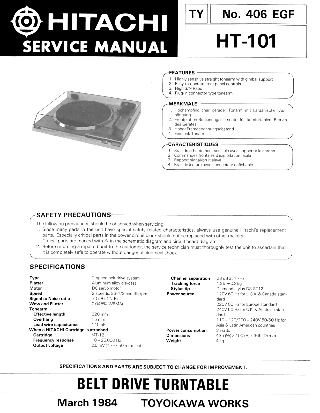 Hitachi HT-101 Service Manual