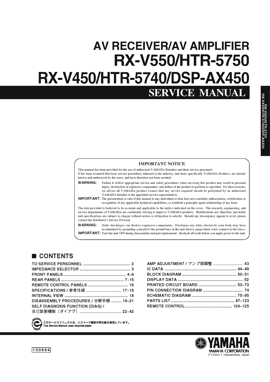 Yamaha RXV-450 Service Manual