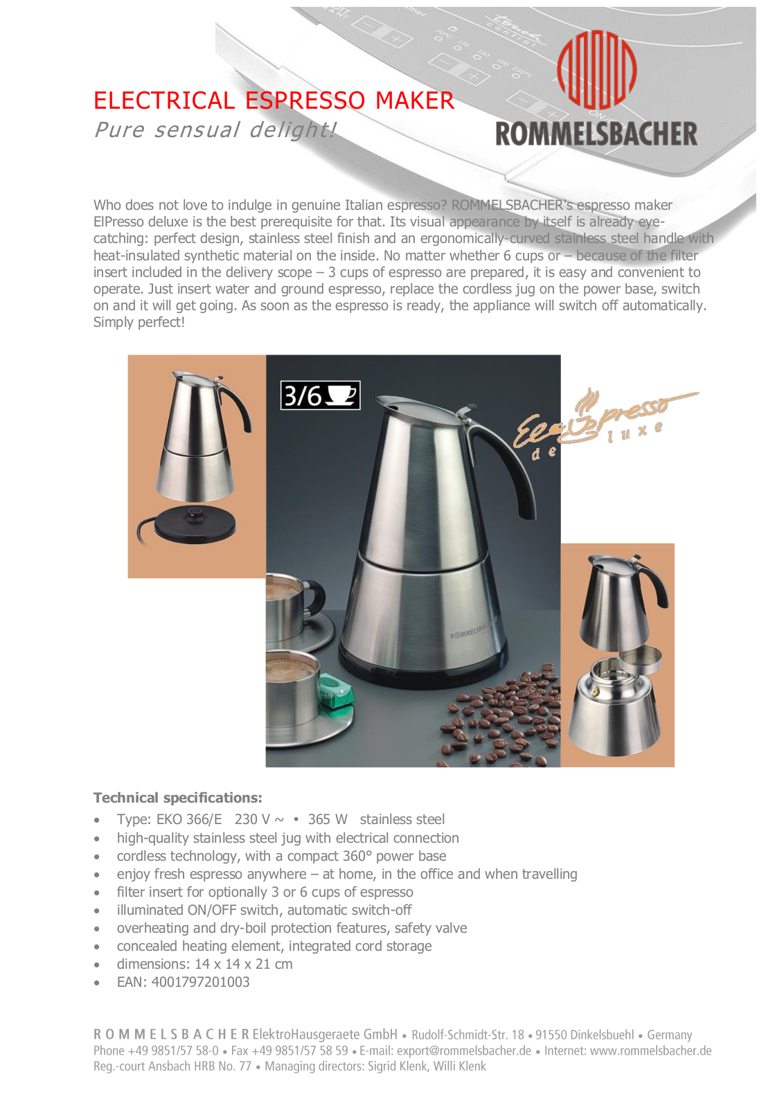 Rommelsbacher EKO 366/E Datasheet