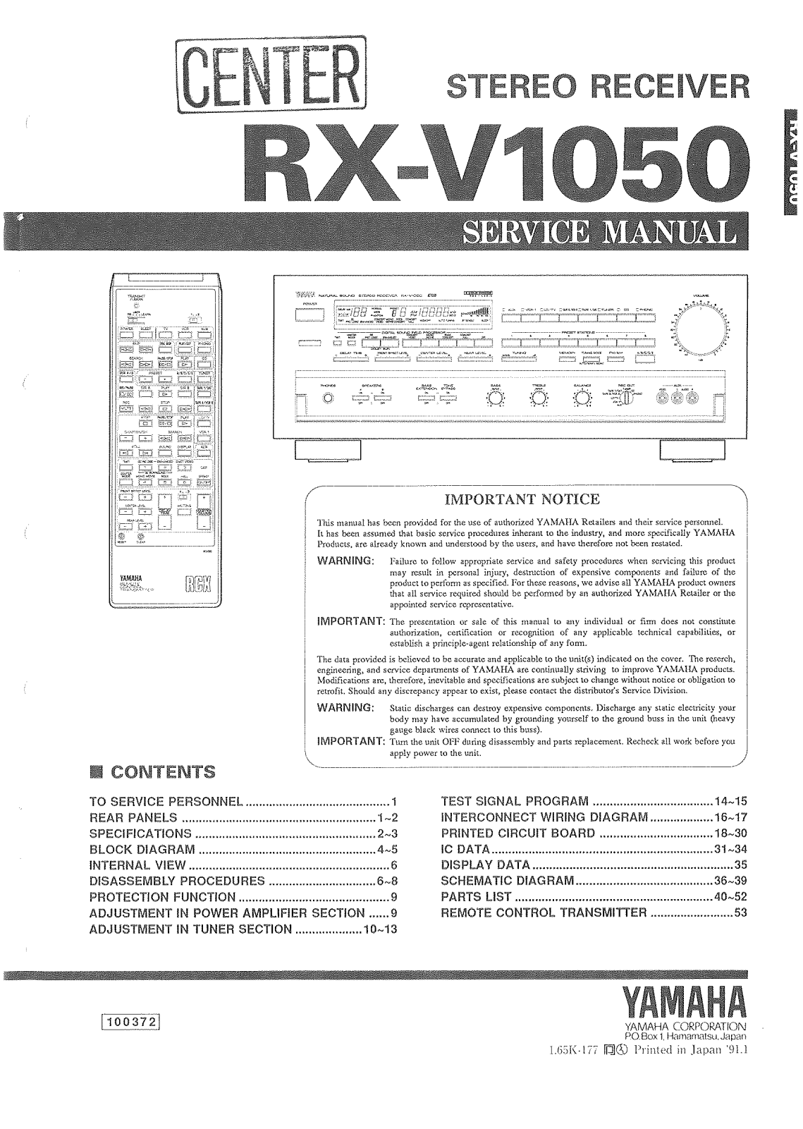 Yamaha RXV-1050 Service manual