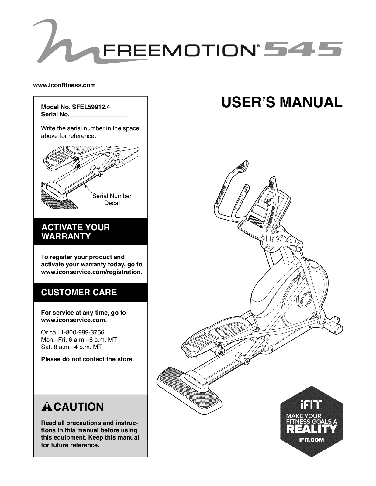 FreeMotion SFEL599124 Owner's Manual