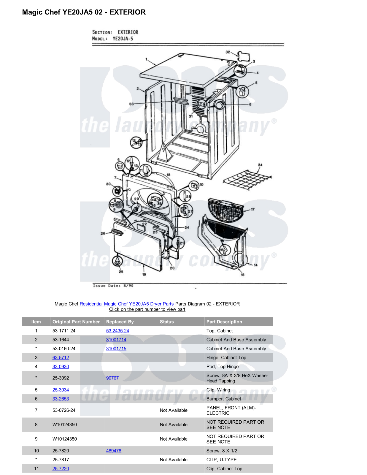 Magic Chef YE20JA5 Parts Diagram