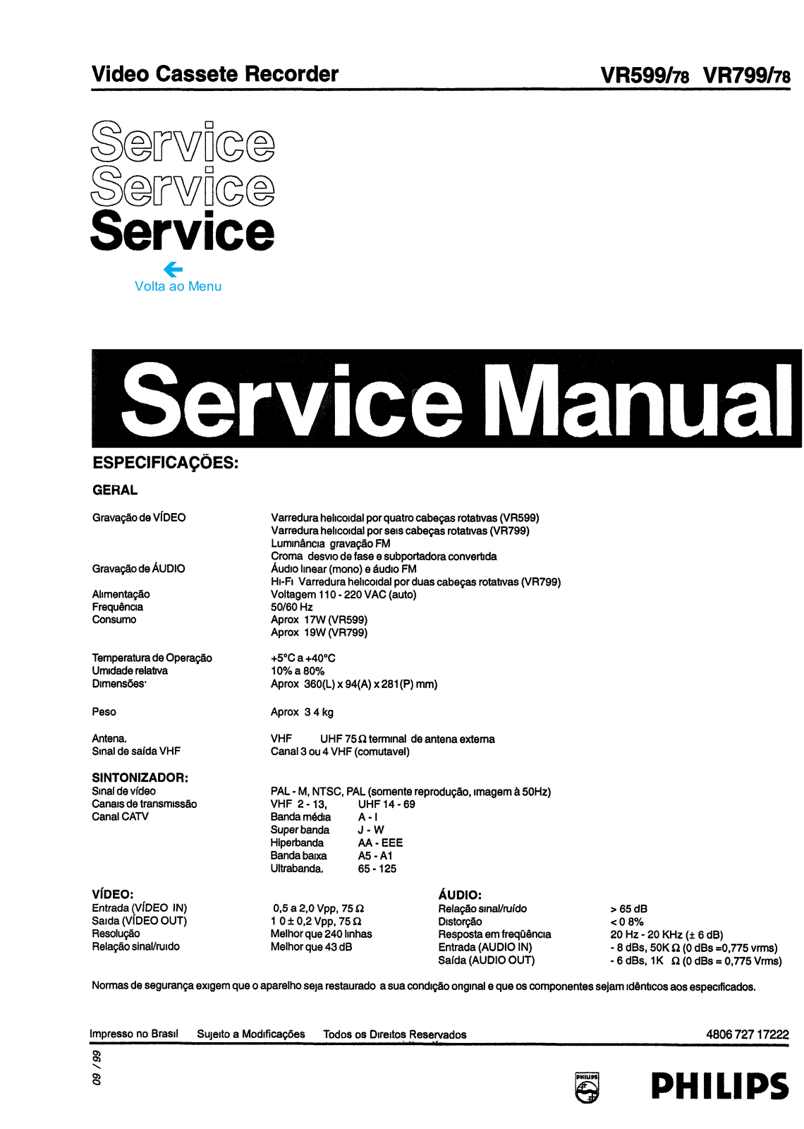 PHILIPS VR599-78, VR799-78 Diagram