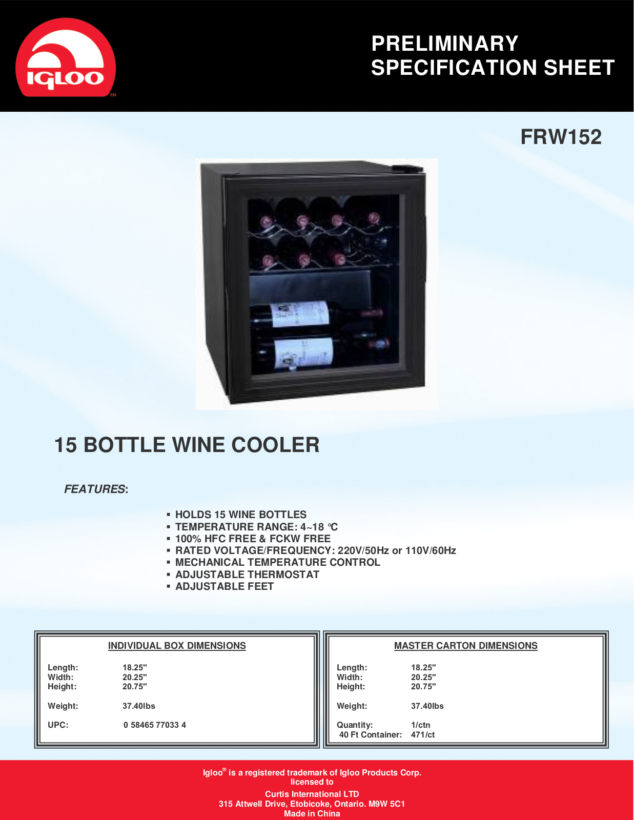 Igloo FRW152 User Manual