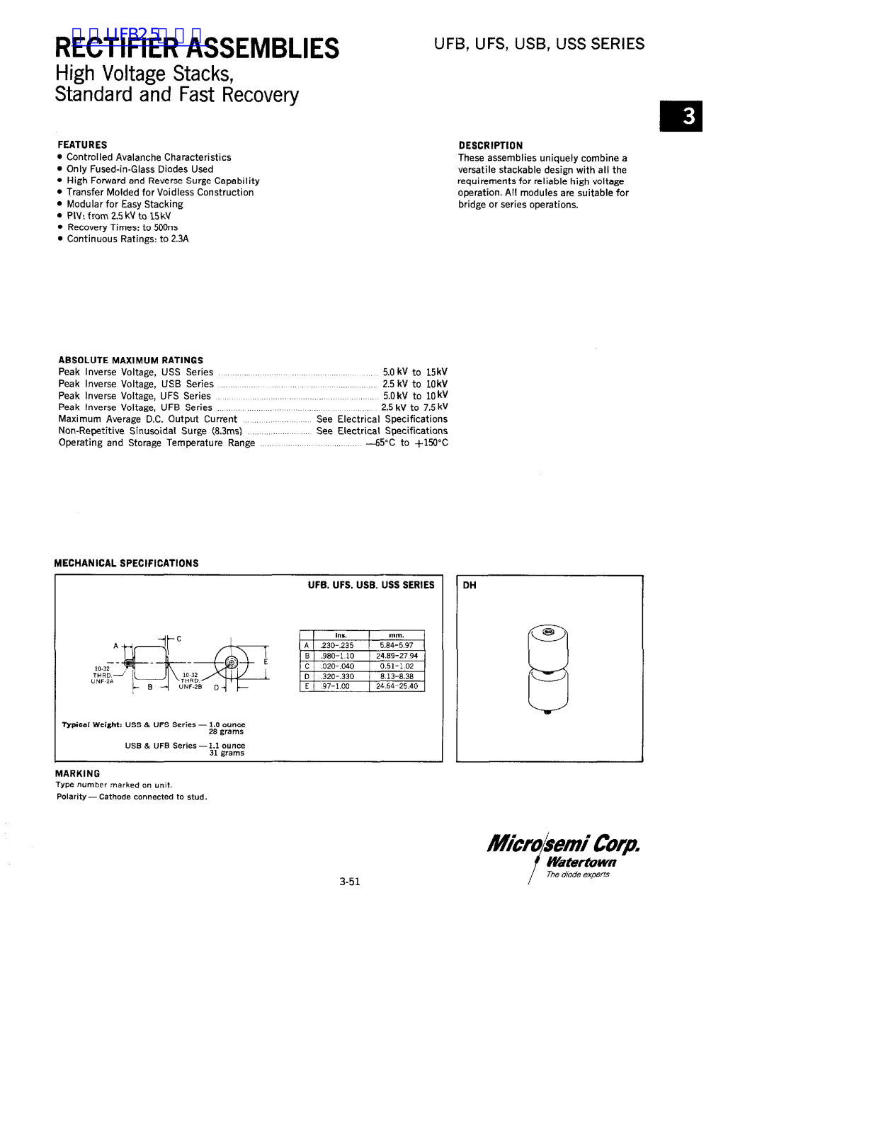 Microsemi USF, UFS, USB, USS Technical data