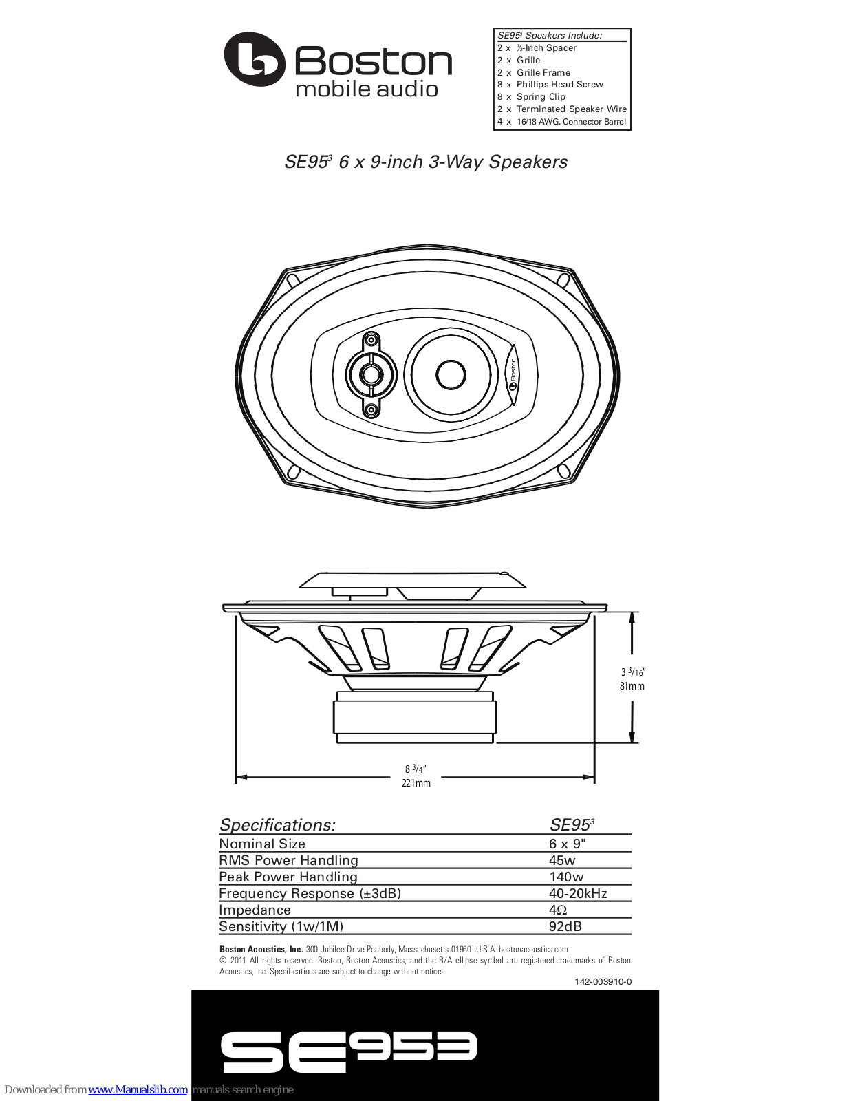 Boston SE953 Specifications